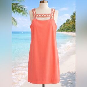 Lilly Pulitzer Coral “Peachy Pink” Mason Shift Dress Beaded Neckline 8